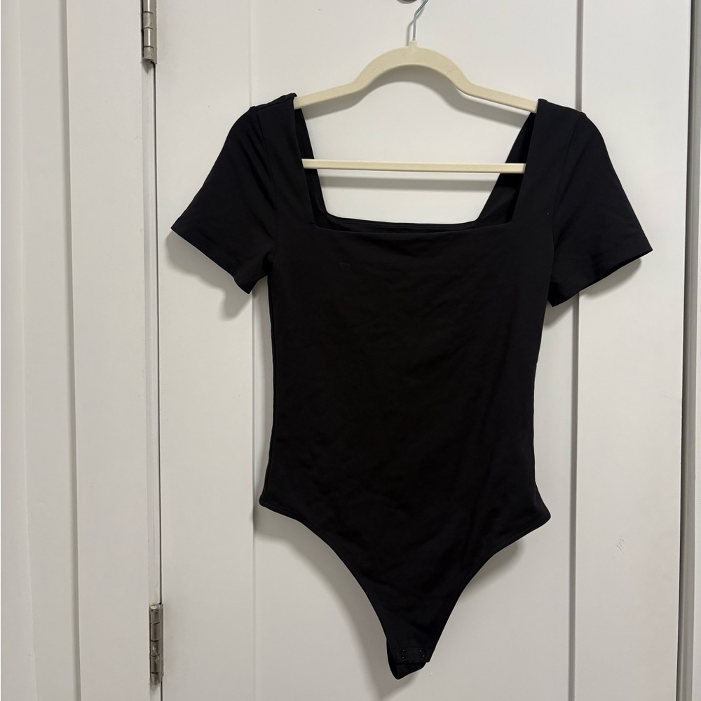 Artitza Black Square Neck Short Sleeve Bodysuit